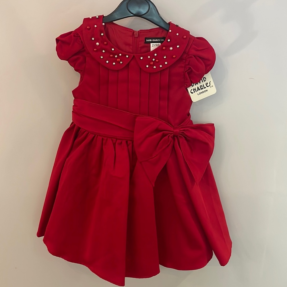 Baby girl (size 2) red dress with ornate bead collar. NWT